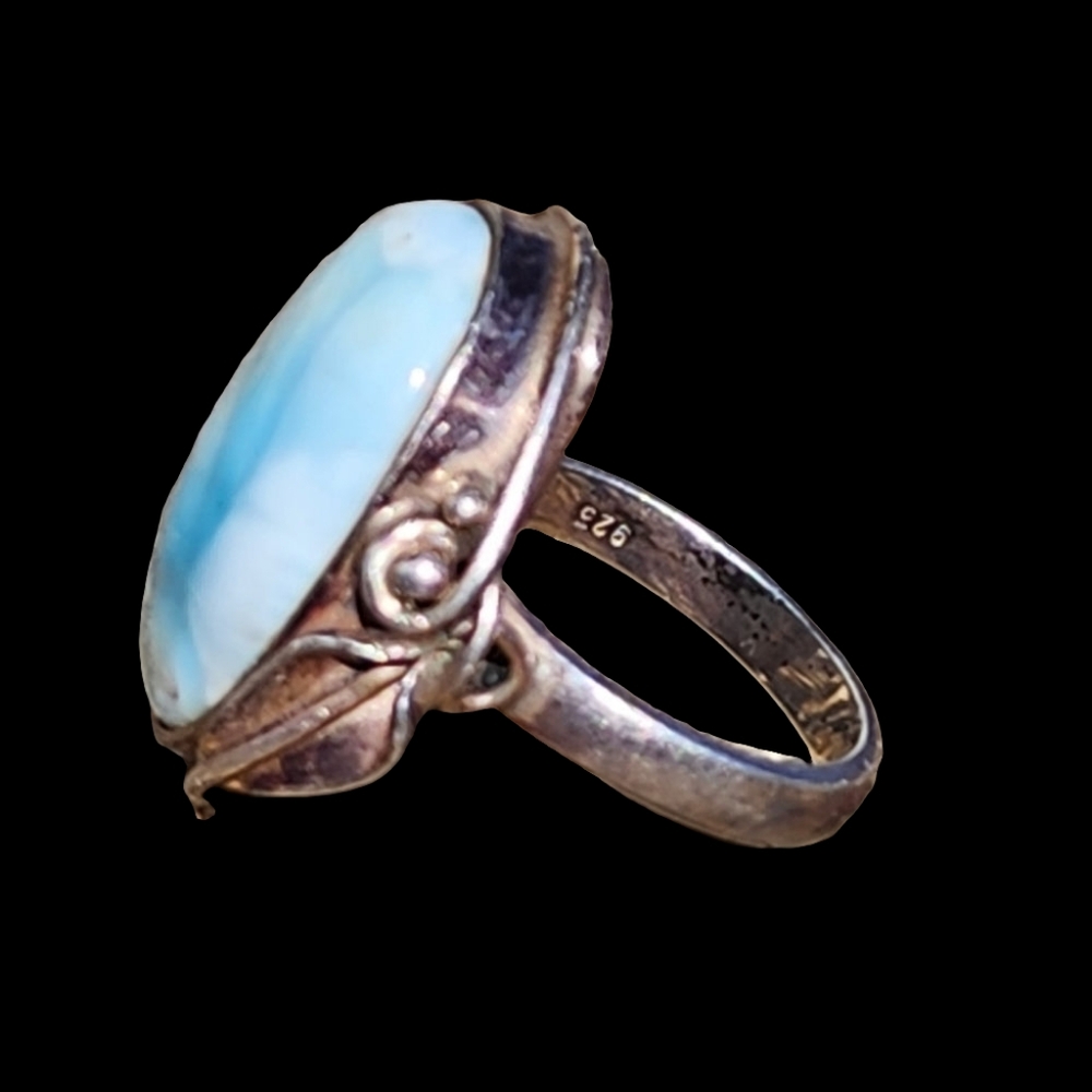 Vintage sterling silver ring size 8 with blue Larimar stone Fine Jewelry - Picture 4 of 6